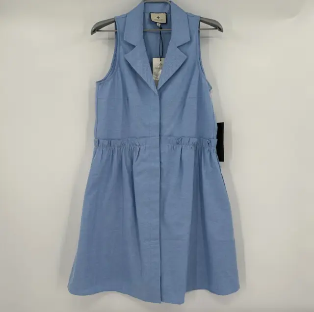 Tuckernuck Oxford Blue Sleeveless Royal Shirt Dress sz S NWT Ruffles Pockets