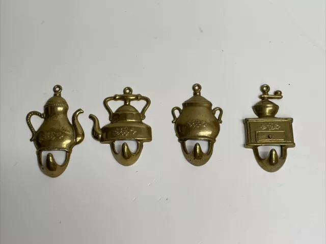Lot of 4 Vintage Teapot Tea Coffee Grinder Sugar Bowl Brass Hooks Hangers Italy