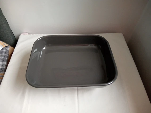 Horno de gres esmaltado rectangular gris oscuro IKEA/para servir/asar/hornear plato.