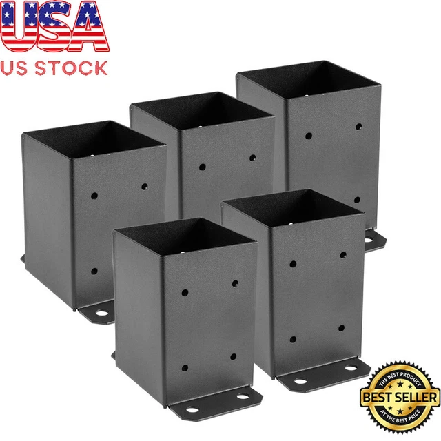 5 PCS 4 x 4 Deck Post Base Post Bracket Fence Post Anchor Black Porch Railing US