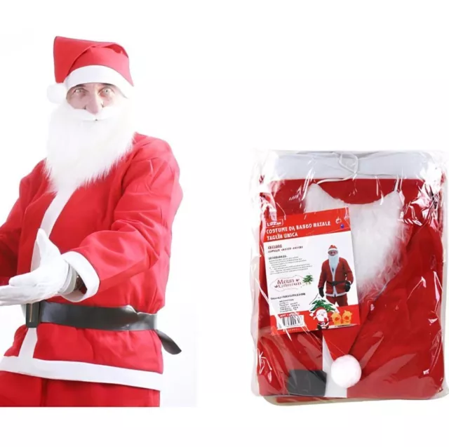 Costume da Babbo Natale per adulti vestito completo abito Santa Claus rosso