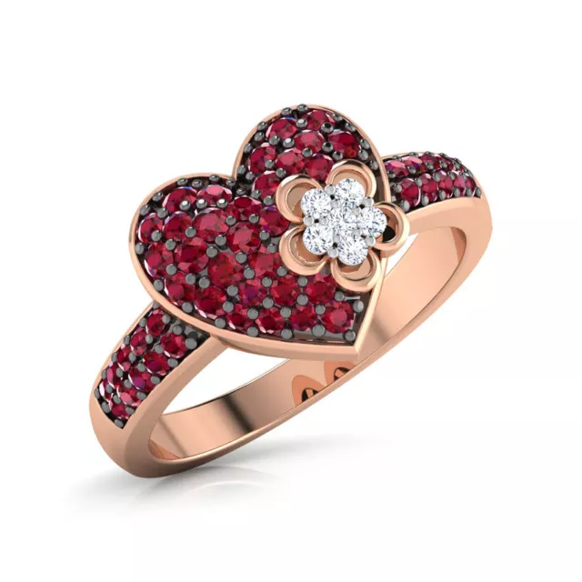 2ct Simulated Pink Ruby Heart Flower Unique Engagement Ring 14k Rose Gold Plated