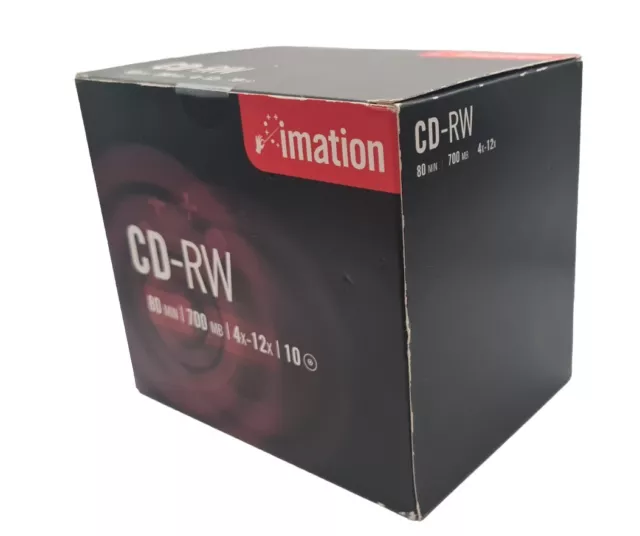 10 Pack Imation CD-RW Blank CDs 700mb/80 Min Re-writable 4x-12x speed Box Opened
