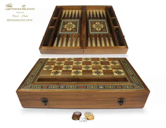 Holz Backgammon/Schach Brett, Holz Steine BK60