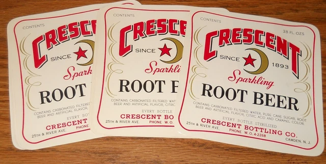 Lot of ~12~ Unused 28 OZ CRESCENT ROOT BEER PAPER LABEL CAMDEN NEW JERSEY