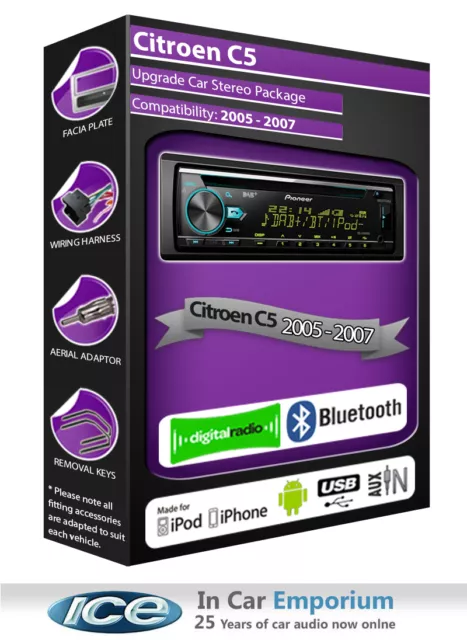 Citroen C5 DAB radio, Pioneer car stereo CD USB AUX player, Bluetooth kit