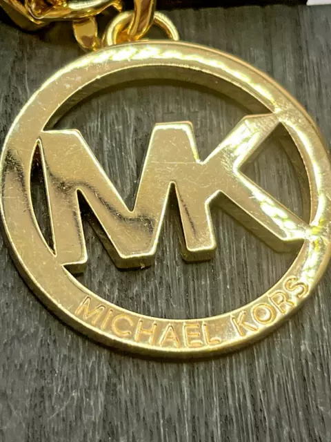 MK MICHAEL KORS LARGE Gold Tone Clip On Purse Bag Charm Fob Chain LOGO ...