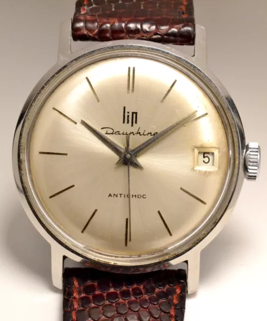 Montre Ancienne Lip Dauphine Acier Antichoc 1960 Vintage Watch