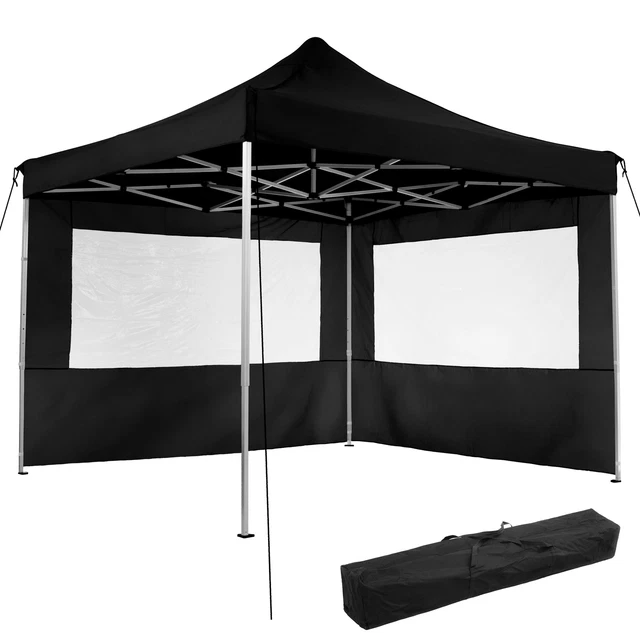 Faltbarer Garten Pavillon 3x3m mit 2 Seitenteilen Partyzelt schwarz B-Ware