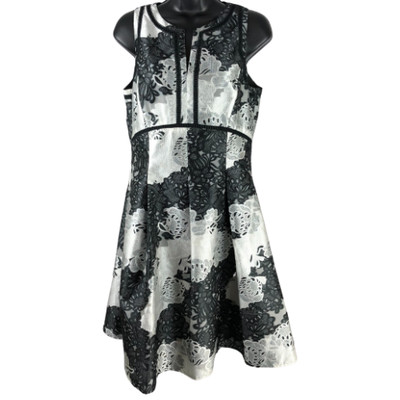 Antonio Melani Black Gray & White Floral Sleeveless Knee Length A-Line Dress 6