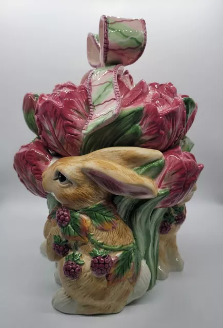 Retired Fitz and Floyd Blackberry Rabbit Cookie Jar in Original Box 2