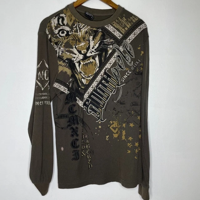 SOUTHPOLE GRAPHIC THERMAL Shirt Tiger Print Streetwear Grunge L