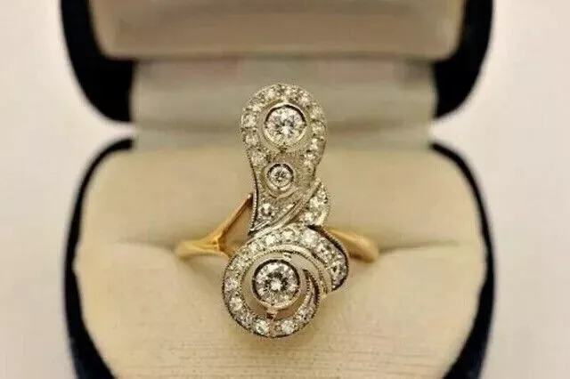 2 CT Round Lab-Created Diamond Art Deco 14K Yellow Gold Finish Engagement Ring
