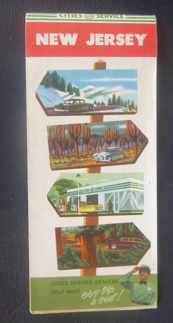 1954 New Jersey road map Cities Service gas