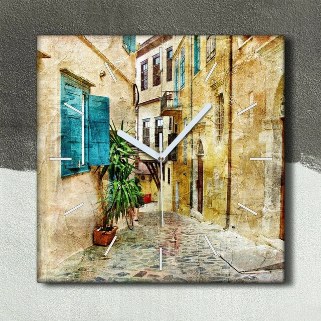 Horloge murale sur toile 30x60 peinture numérique de ville rue de nuit avec