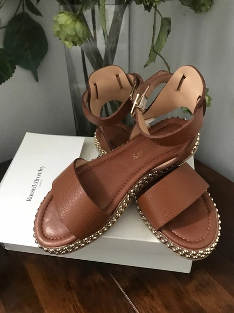 RUSSELL BROMLEY Gold Coast Studded Flatform sandals size 6
