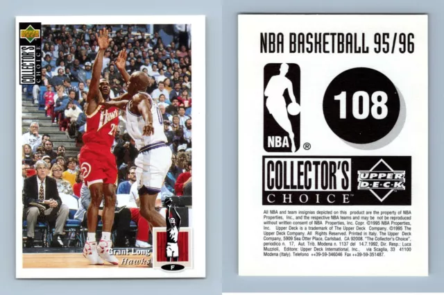 Grant Long - Hawks #108 Collectors Choice 1995-6 Basketball Sticker