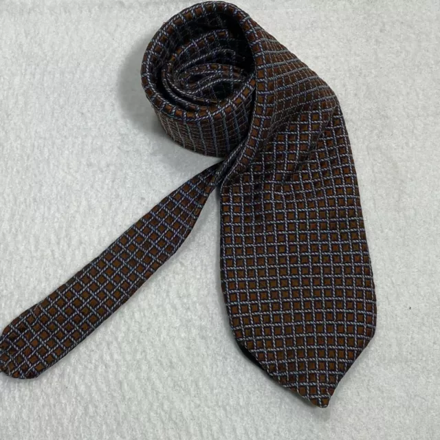 Jos A Bank Signature Tie Men's Necktie Brown Blue 100% Silk USA Long 58 x 4