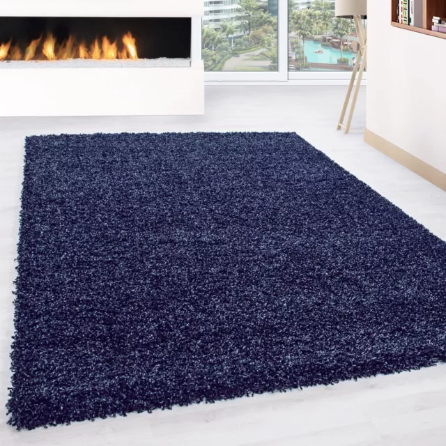 Navy Blue Shaggy Rug Thick Soft Large XL& Small Size  Living Room Bedroom Carpet