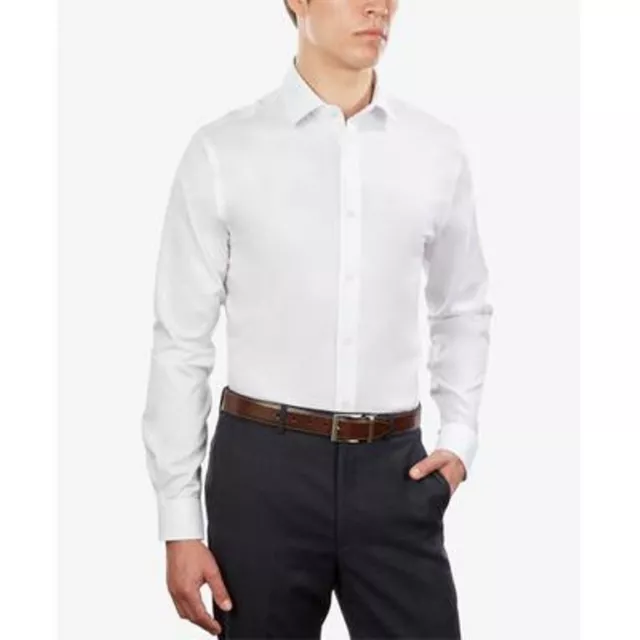 Tommy Hilfiger Men's Supima Cotton Slim Fit Stretch Dress Shirt White 17 36-37
