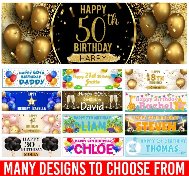 PERSONALISED BIRTHDAY BANNERS Happy Birthday Party Decoration 1st 18th