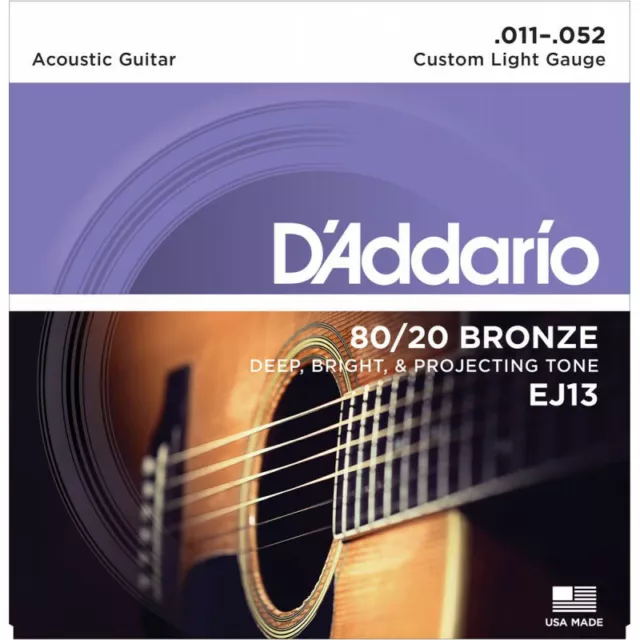 Jeu de cordes guitare acoustique D'Addario EJ13 light 80/20 Bronze 11-52