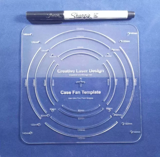 PC Computer Fan Hole Template For Case Modding Reusable Acrylic Plus Marker