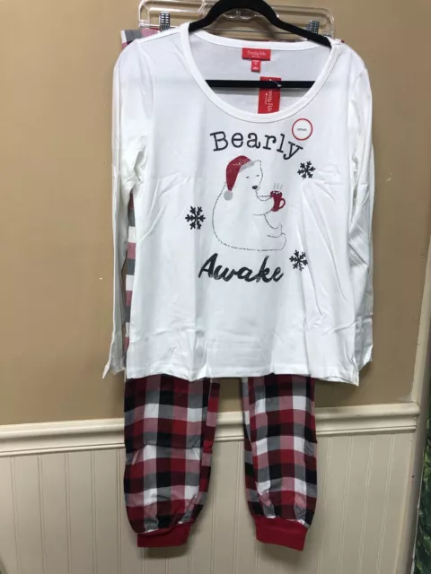 Macys Family PJ Womens Set Bearly Awake Red Black Plaid Size M NWT