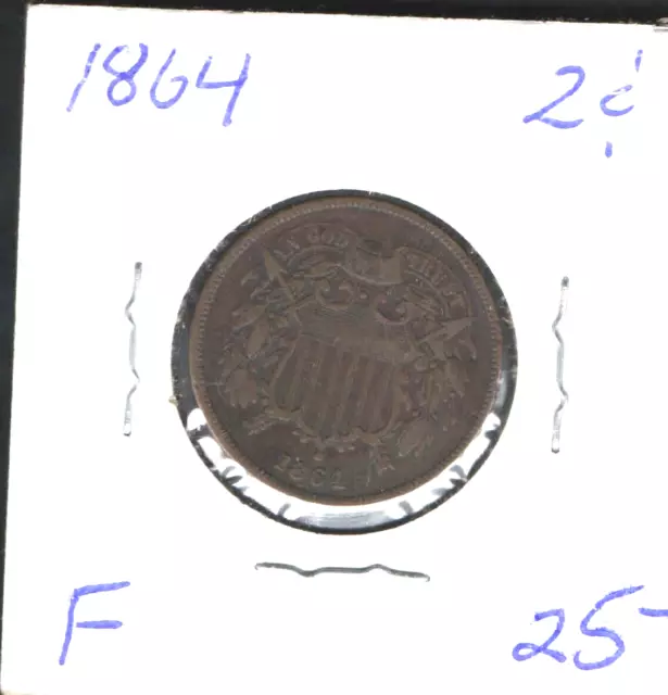 1864 2C Large Motto two cent, dealer graded Fine