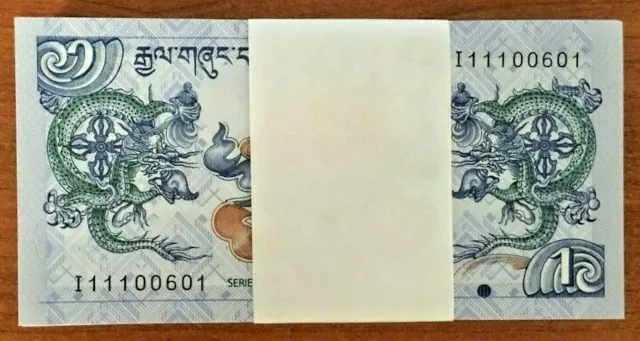 BHUTAN 1 NGULTRUM P-27 2013 X 100 Pcs Lot FULL BUNDLE DRAGON UNC MONEY BANK NOTE