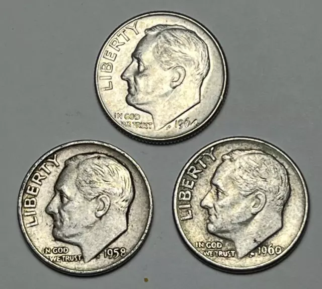 Roosevelt Dimes 90% Silver (Lot of 3) Free Shipping BY2