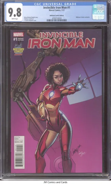 Invincible Iron Man #1 2017 CGC 9.8 White Pages - J. Scott Campbell cover