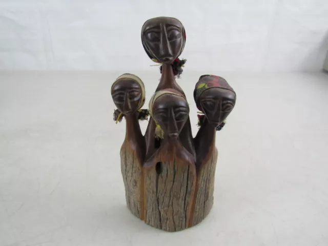 Vintage African Women Hand Carved Wooden Figurine Sculpture Folk Art 6 3/4" Tall