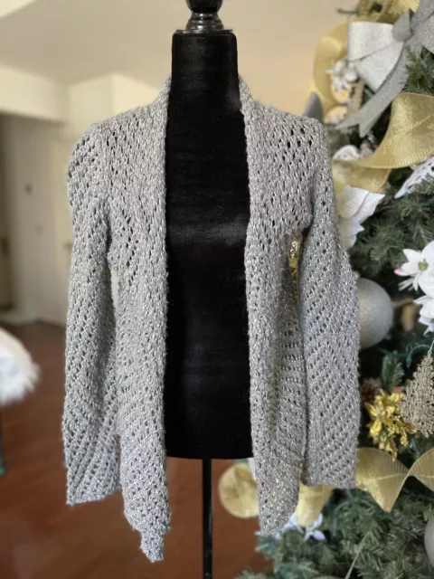 Eileen Fisher Damenpullover offener Strick Alpaka Wollmischung Cardigan Größe PL grau