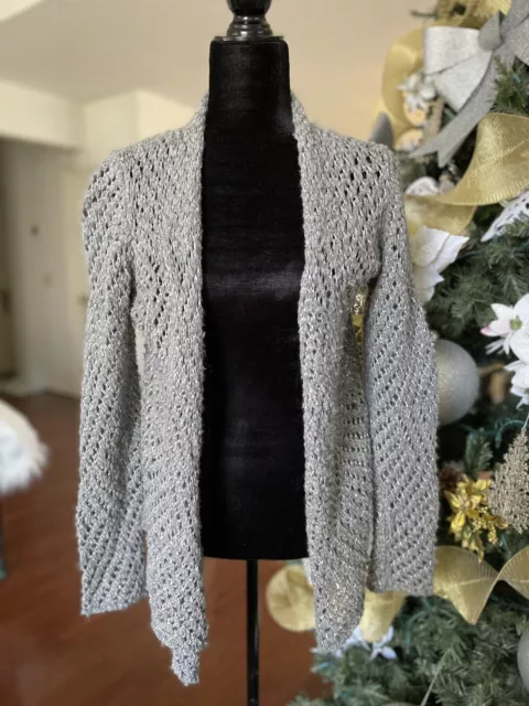 Eileen Fisher Womens Open Knit Alpaca Wool Blend Cardigan Sweater Size PL Gray