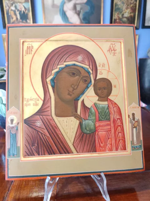 Antica  Icona Russa Primi 900 Su Fondo Oro"Madre Di Dio Di Kazan"