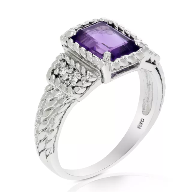 1.10 cttw Emerald Purple Amethyst Ring .925 Sterling Silver Rhodium 8x6 MM