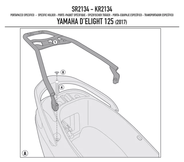 SR2134 ATTACCO per BAULE POSTERIORE MONOLOCK per YAMAHA D’elight 125 2017-2019