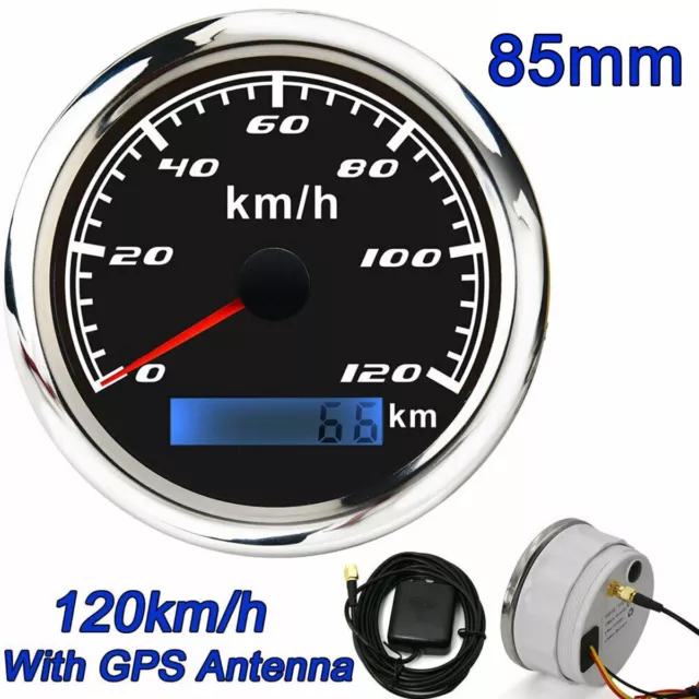85mm Digital GPS Tacho Auto Boot Tachometer Motorrad Kilometerzähler 0-120km/h 2