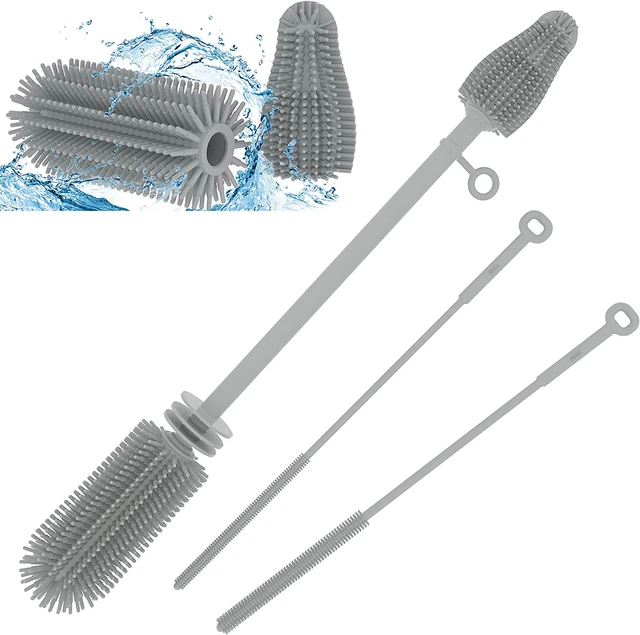 Silicone Baby Bottle Brush and Straw Cleaner Brush Set,Silicone Fully Encased Di
