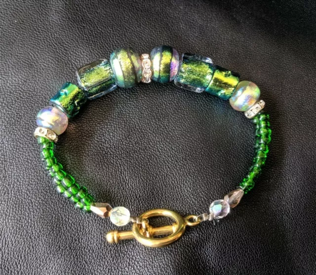 Murano Glass Artisan Lampwork Green Beads Handmade Bracelet