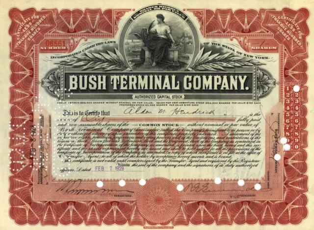 Bush Terminal Co - 1920's-40's dated Shipping Stock Certificate - Shipping Stock