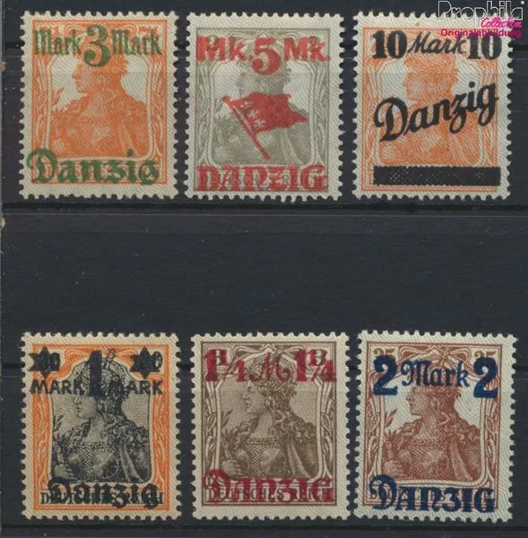 Briefmarken Danzig 1920 Mi 26I-31I , Unterdruckspitzen nach oben mit Falz (99590