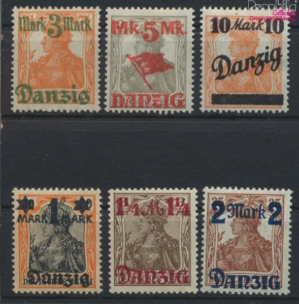 Briefmarken Danzig 1920 Mi 26I-31I , Unterdruckspitzen nach oben mit Falz (99590