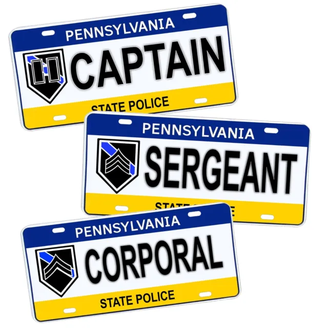 Pennsylvania Thin Blue Line State Police Ranks & Titles License Plate Sign