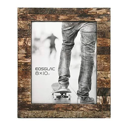Rustic 8x10 Wooden Picture Frame, Handmade with Real Birch Bark, Easel Back,
