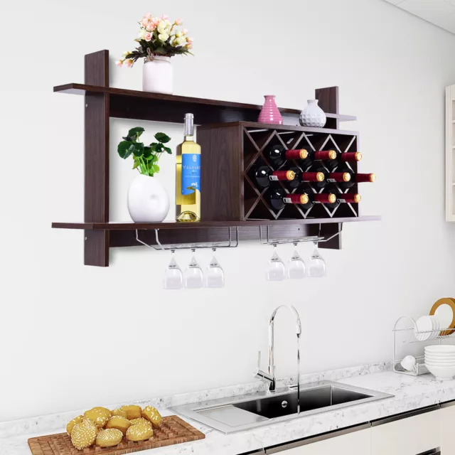  Giantex Wall-mounted Wine Rack Bottle Glass Holder Wine Storage Shelf Bar Home 2