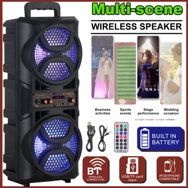 Dual 6.5" Bluetooth Portable Party Speaker DJ System LED Woofer AUX Heavy Bass