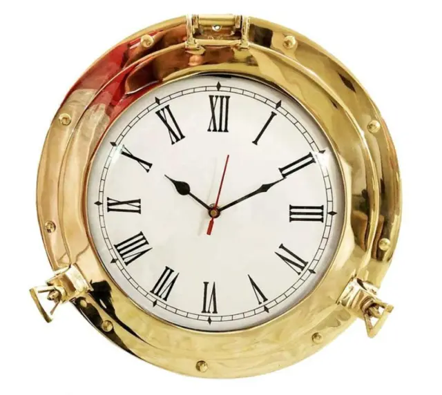 15 " Glänzend Messing Marine Schiff Bullauge Clock-Analog Clock-Nautical Wand