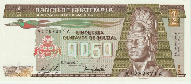 Guatemala .50 Centavos Quetzals Banknote,30.12.1983 Choice Uncirculated Pick#65